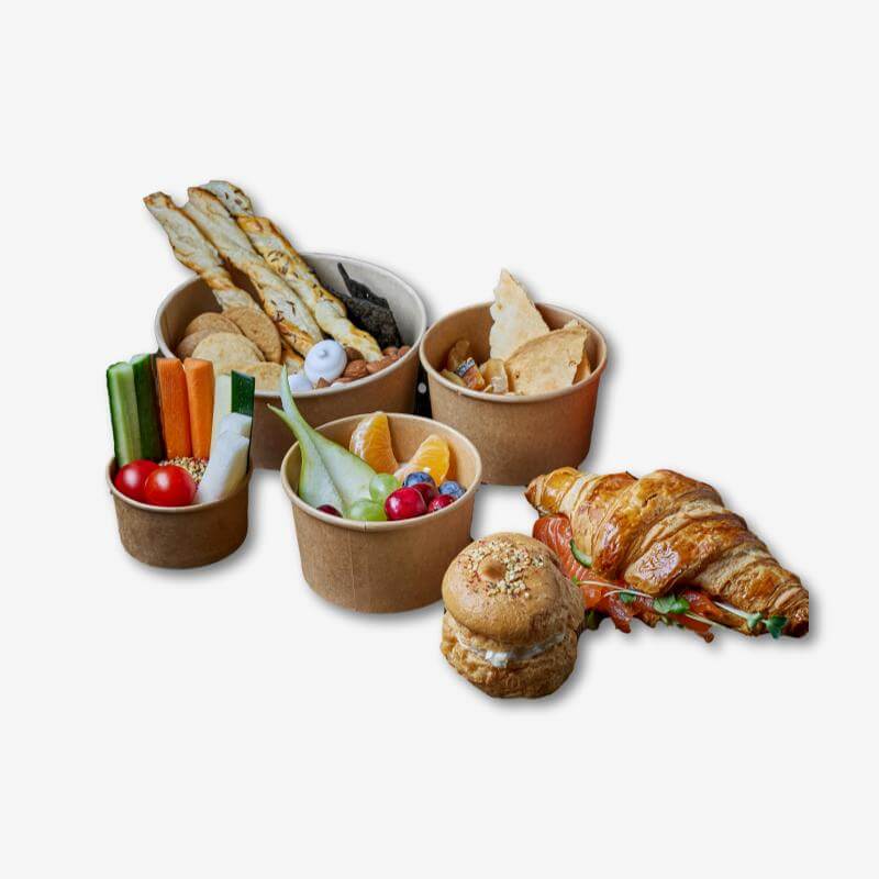 disposable kraft paper food container for salad, fruits and bread