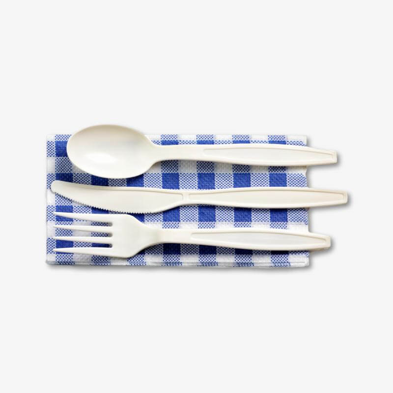 Disposable white plastic cutlery for takeaway